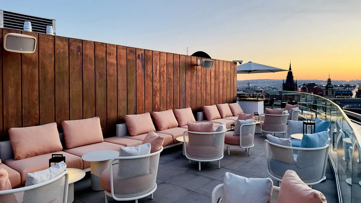 W Prague rooftop terrace at sunset
